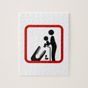 Don't Feed Baby To The Crocodile Zoo Sign Jigsaw Puzzle