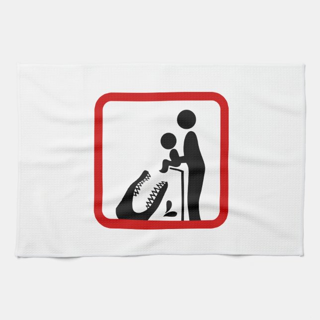 Don't Feed Baby To The Crocodile Zoo Sign Tea Towel (Horizontal)