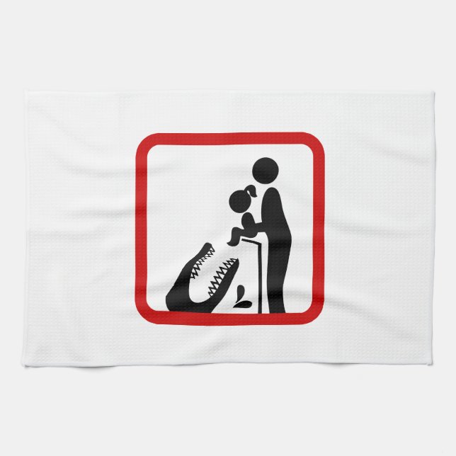 Don't Feed Daughter To The Crocodile Zoo Sign Tea Towel (Horizontal)