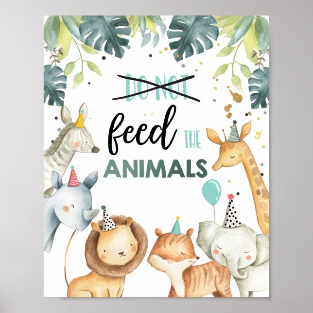 Don't Feed the Animals Safari Birthday Table Sign (Front)