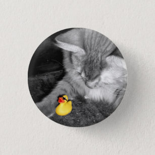 'Don't Feed the Cat' Rubber Duck Button (small)