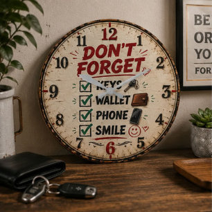 Don't Forget Checklist Funny Rustic Vintage Home Large Clock