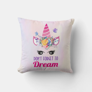 Don't Forget to Dream Cute Pink Unicorn Cushion