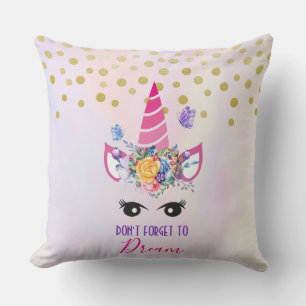 Don't Forget to Dream Pink Unicorn & Confetti Cushion
