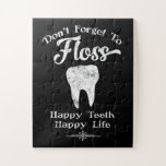 Don't Forget To Floss Chalkboard Jigsaw Puzzle<br><div class="desc">A fun chalkboard dental themed image with a big white tooth and the message "Don't forget to floss,  happy teeth,  happy life" in black and white.</div>