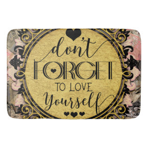 Don't Forget to Love Yourself Black Marble Swirl Bath Mat