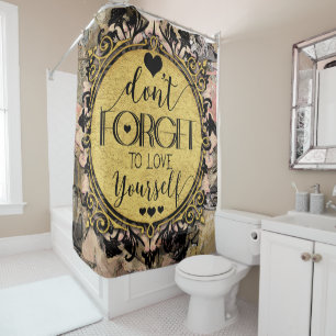 Don't Forget to Love Yourself Black Marble Swirl Shower Curtain