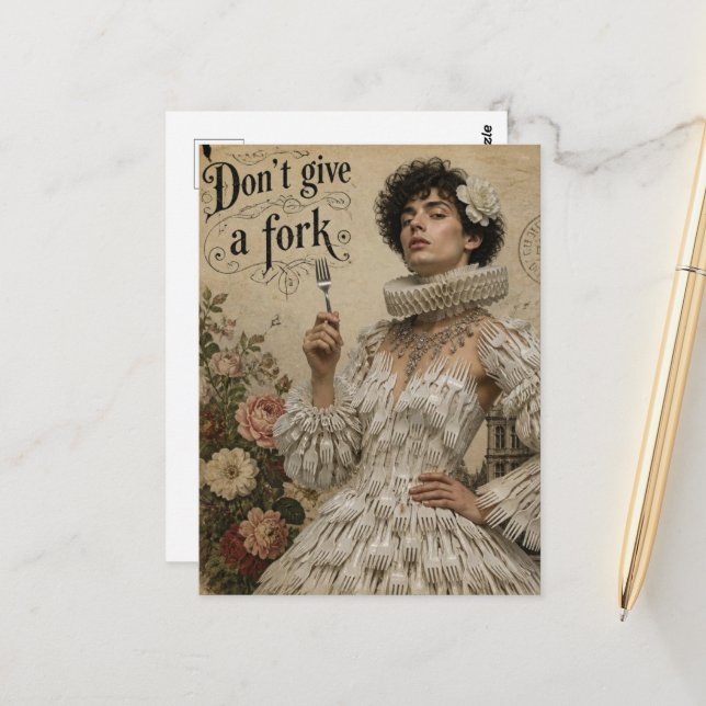 Dont Give a Fork Faux Vintage Postcard (Front/Back In Situ)