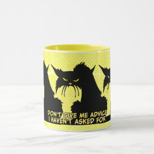 Don't Give me Advice Black Cat Yellow Mug
