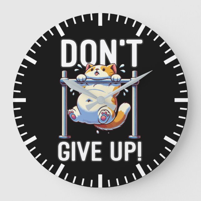 Don't Give Up - Cute Cat Workout Motivational Large Clock (Front)