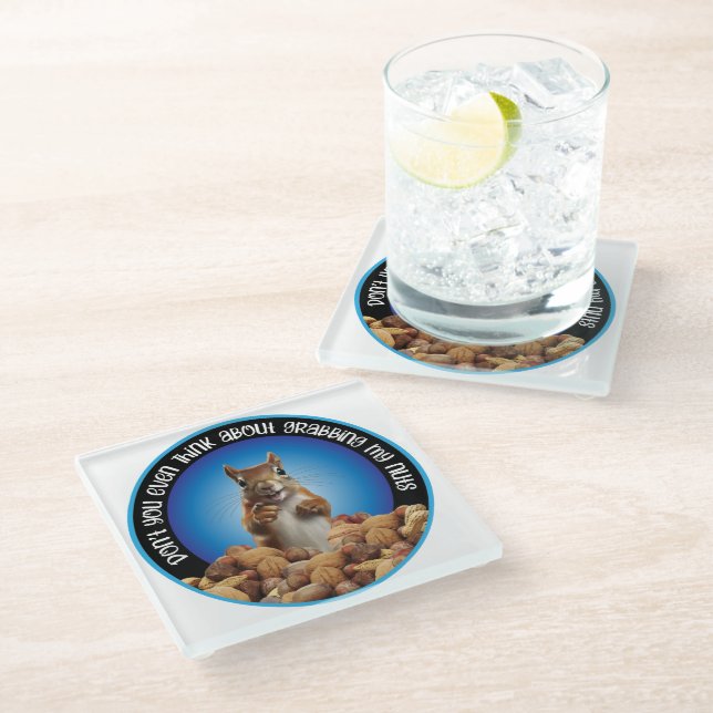 Don't Grab My Nuts - funny squirrel Glass Coaster (Angled)