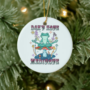 Don't Hate, Meditate – Meditating Frog & Flower Ceramic Tree Decoration