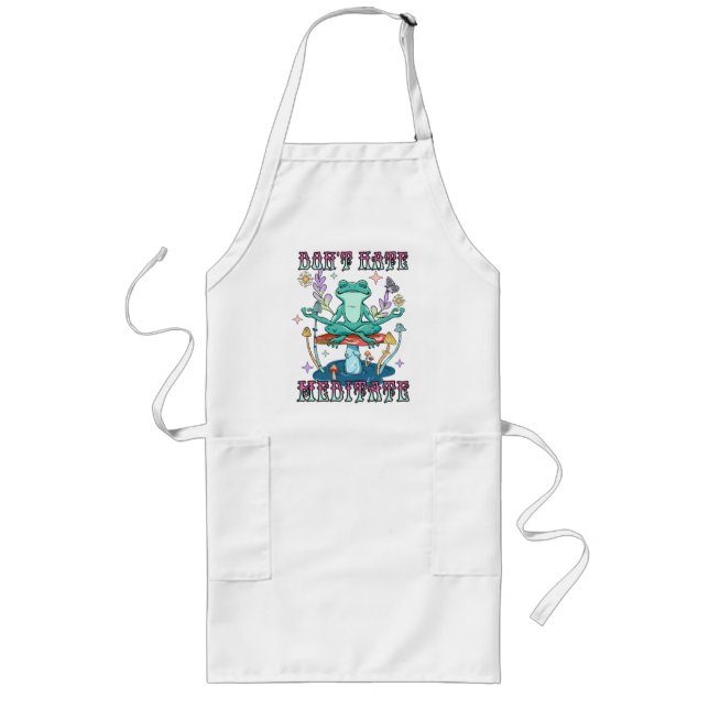 Don't Hate, Meditate – Meditating Frog & Flower Long Apron (Front)