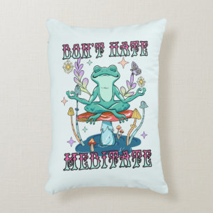 "Don't Hate, Meditate" Peaceful Frog & Floral Decorative Cushion