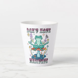 "Don't Hate, Meditate" Peaceful Frog & Floral Latte Mug