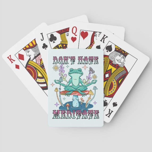 "Don't Hate, Meditate" | Peaceful Frog & Floral Playing Cards (Back)