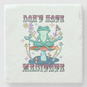"Don't Hate, Meditate" Peaceful Frog & Floral Stone Coaster