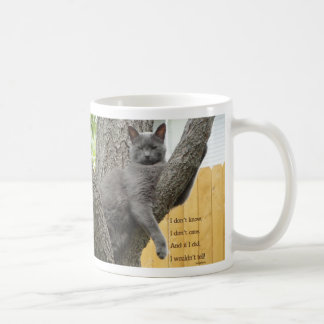 Don't know, don't care grey cat coffee mug