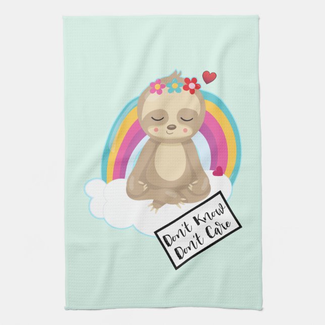 Don't Know Don't Care Text - Cute Meditating Slot Tea Towel (Vertical)