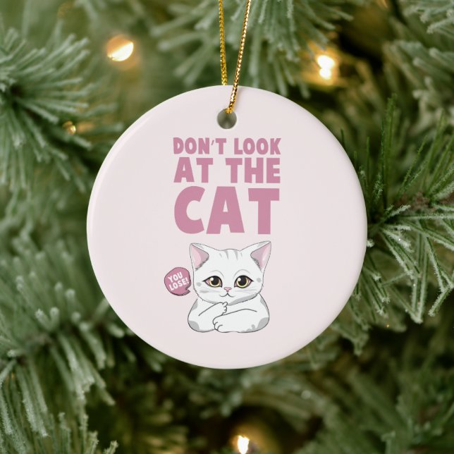 Don't Look At The Cat – Funny White Cat Ceramic Tree Decoration (Tree)