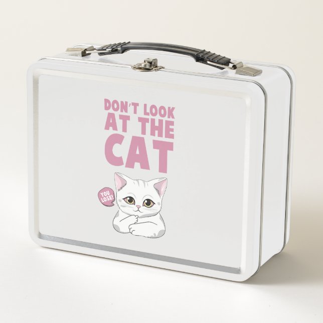 Don't Look At The Cat – Funny White Cat Metal Lunch Box (Front)