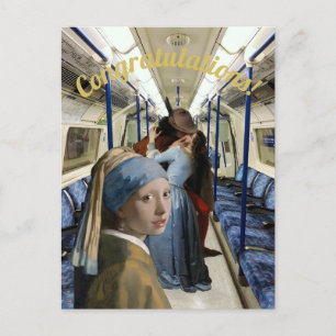 Don't Look Girl with pearl earring Congratulations Postcard