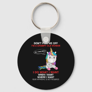 Don't Me Off I'm A Mpy Old Woman Funny Unicorn Quo Key Ring