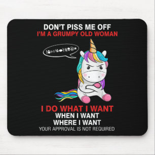 Don't Me Off I'm A Mpy Old Woman Funny Unicorn Quo Mouse Mat