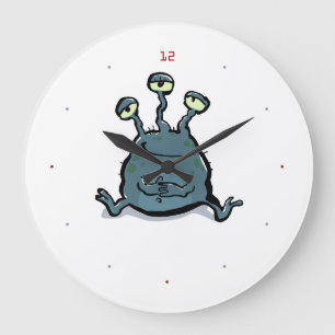 don't panic (triple-eyed alien)  large clock