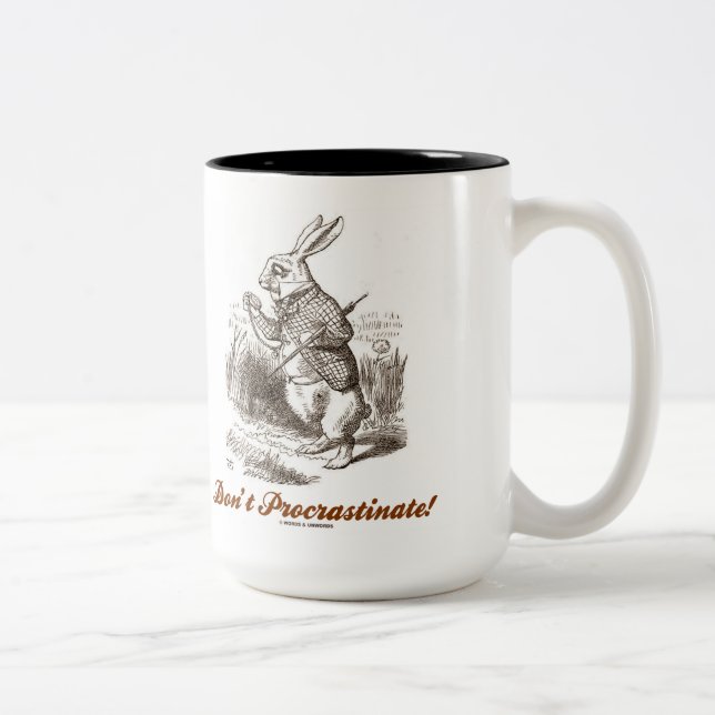 Don't Procrastinate! White Rabbit Watch Wonderland Two-Tone Coffee Mug (Right)