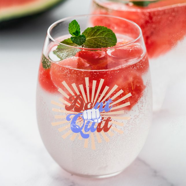 Don't Quit Do It Motivational Orange Purple Retro Stemless Wine Glass (Creator Uploaded)