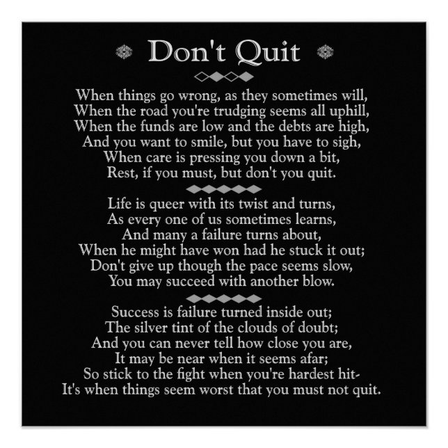 Don't Quit Poem 20 x 20 art poster (Front)