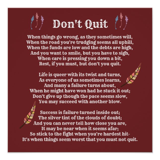 Don't Quit Poem --- large poster print (Front)