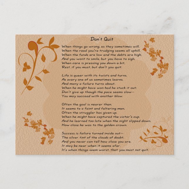 Don't Quit poem - postcard (Front)