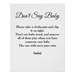 Don't say baby baby shower game poster