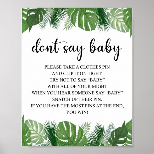 Don't Say Baby - Baby Shower Game Rules Monstera Poster (Front)