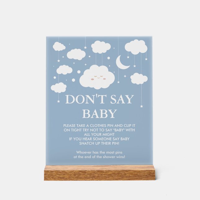 Don't Say Baby Blue Cloud Baby Shower Game Acrylic Sign (Creator Uploaded)