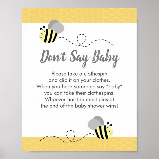 Don't Say Baby Bumble Bee Baby Shower Game Poster (Front)