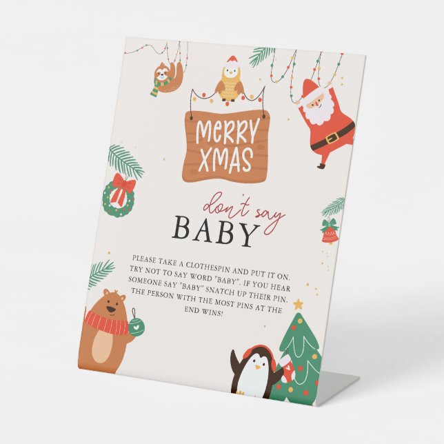 Don't Say Baby Christmas Santa Baby Shower Game Pedestal Sign (Front)