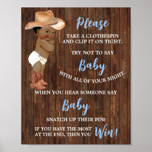 Don't say Baby Clothespin AA Cowboy Shower Game Poster