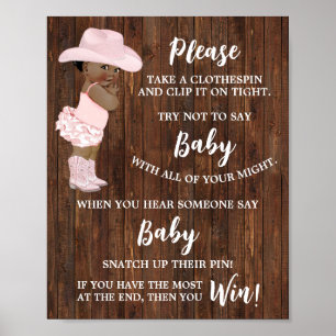 Don't say Baby Clothespin AA Cowgirl Shower Game Poster