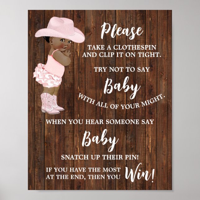 Don't say Baby Clothespin AA Cowgirl Shower Game Poster (Front)