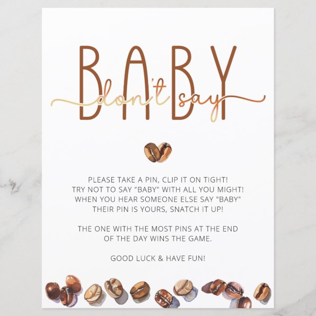 Don't Say Baby Coffee Baby Shower Game (Front)