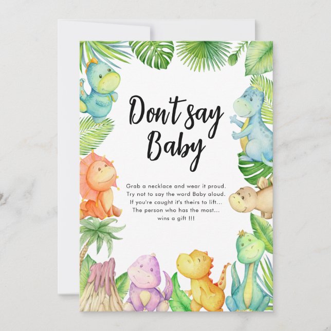 Don't say baby Dinosaur Baby Shower Game Card (Front)