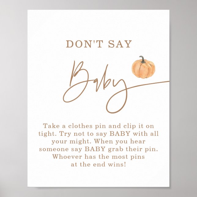 Don't Say Baby Game, Fall Pumpkin Baby Shower Poster (Front)