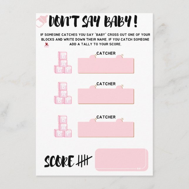 Dont Say 'Baby' Game for Baby Showers Enclosure Card (Front)