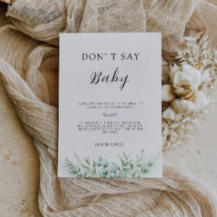 Don't Say Baby Game, Greenery Baby Shower Sign, Invitation