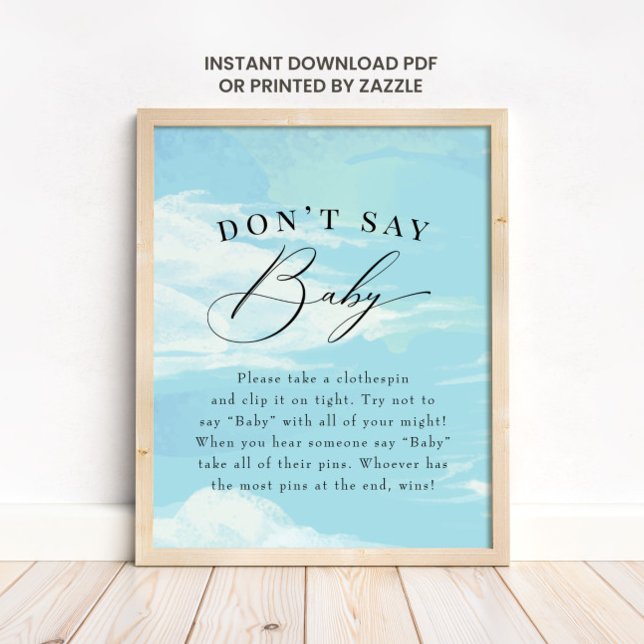 Don't Say Baby Game Sky Clouds Blue Baby Shower Poster (Creator Uploaded)