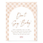 Don't Say Baby Gingham Cutie Pie Baby Shower Sign