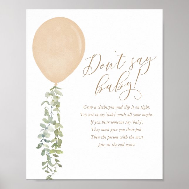 Don't Say Baby Gold Balloon Neutral Baby Shower Poster (Front)